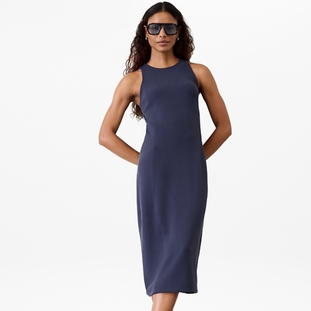 Athleta seasoft rib midi tank dress navy Medium NWT